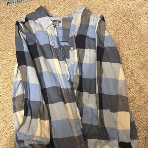 Aerie Blue and Black Casual Button Down Shirt